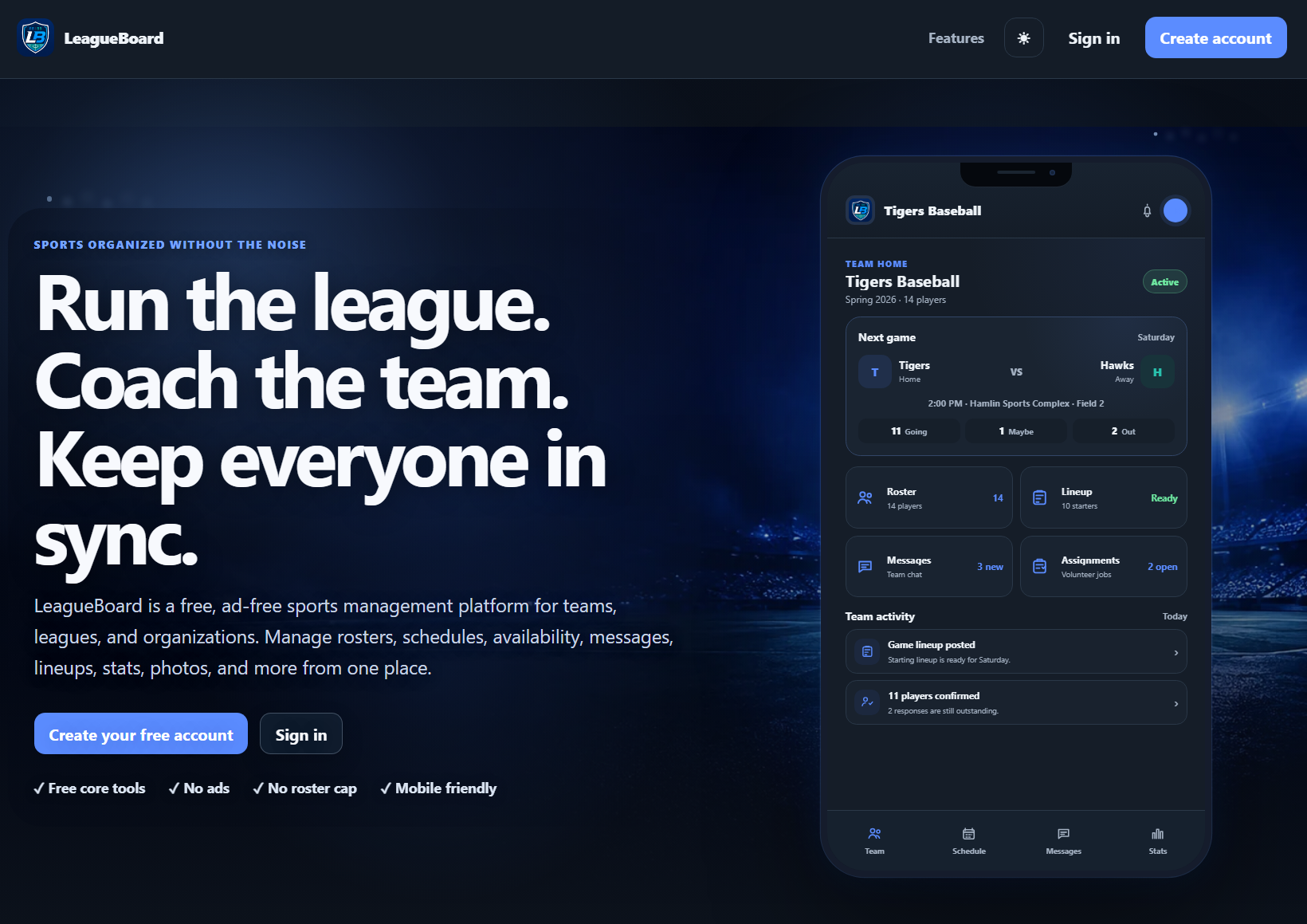 LeagueBoard team dashboard