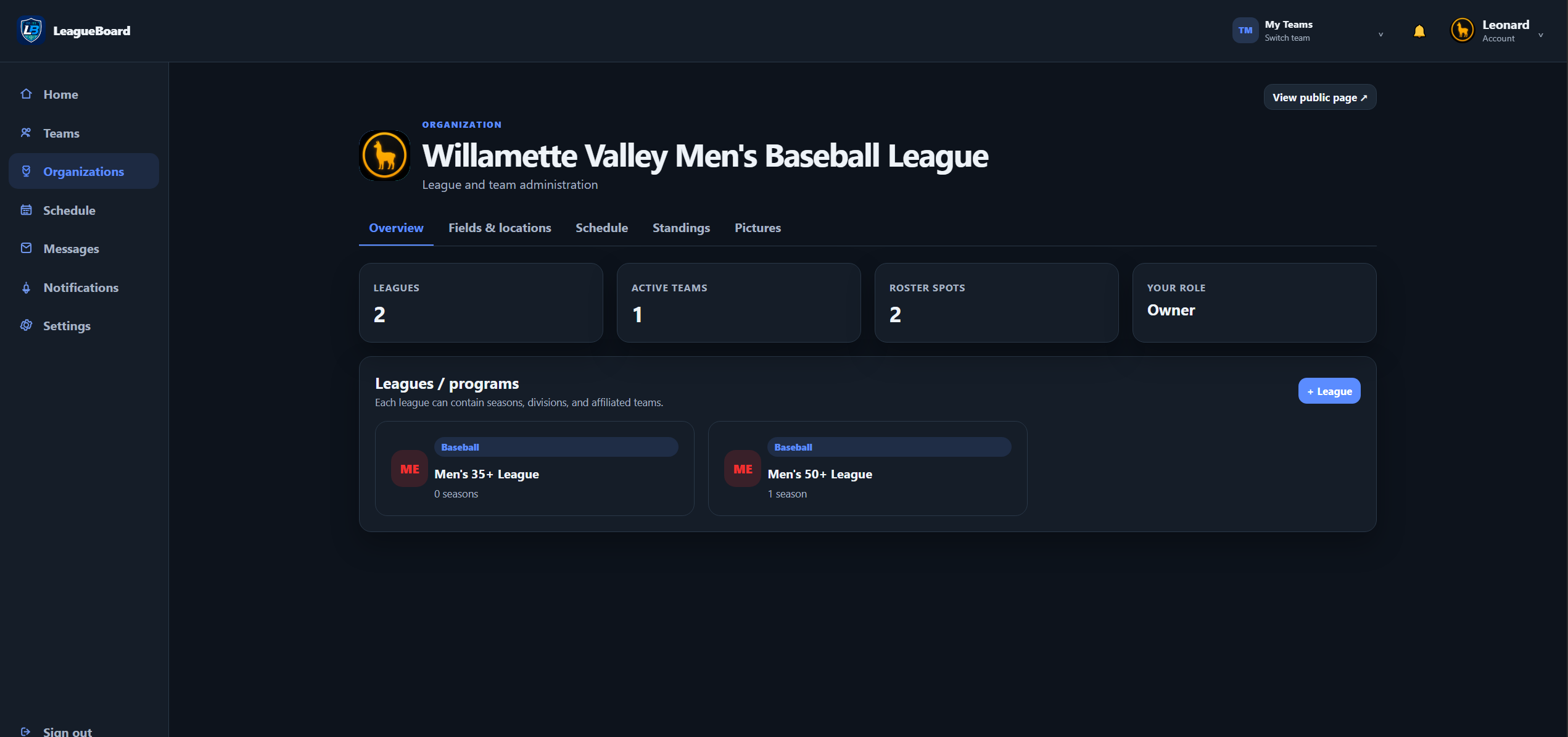 LeagueBoard team management tools
